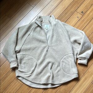 Aerie Beige Quarter-Zip Pullover